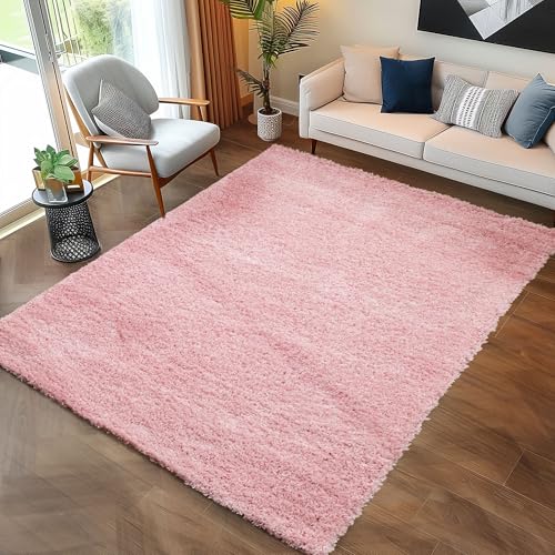 Carpettex Hochflor Teppich Wohnzimmer 140 x 200 cm Rosa - Flauschiger Teppich Extra Weich und Pflegeleicht - Shaggy Teppich Modern Einfarbig Design - Teppich für Schlafzimmer, Esszimmer und Küche von Carpettex Teppich