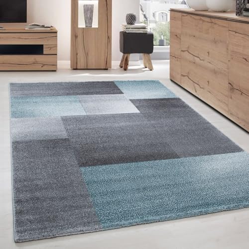 Teppich Wohnzimmer Schlafzimmer Esszimmer Kurzflor Modern Optik Meliert, Farbe: Blau, Größe: 80 x 150 cm von Carpettex Teppich