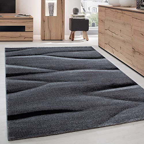 Teppich Wohnzimmer Schlafzimmer Esszimmer Kurzflor Modern Optik Meliert, Farbe: Schwarz, Größe: 120 x 170 cm von Carpettex Teppich