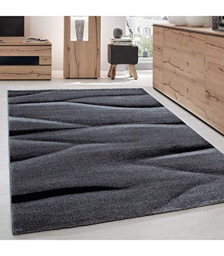 Teppich Wohnzimmer Schlafzimmer Esszimmer Kurzflor Modern Optik Meliert, Farbe: Schwarz, Größe: 200 x 290 cm von Carpettex Teppich