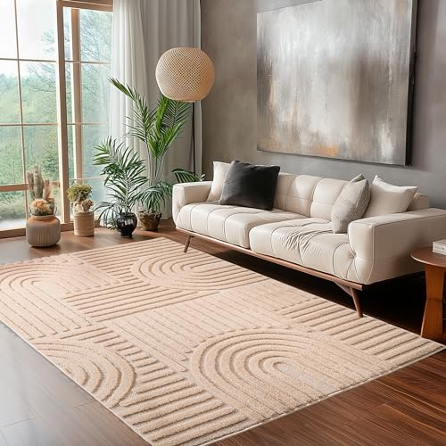 Carpettex Kurzflor Hochtief Teppich Läufer 60 x 110 cm Rosa Skandi-Look - 3D Effekt Boho Muster Teppich Waschbar und Flauschig - Teppich für Wohnzimmer, Schlafzimmer und Esszimmer von Carpettex Teppich