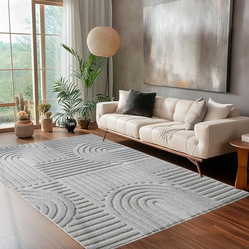 Carpettex Teppich Läufer 60 x 110 cm Silber Skandi-Look - 3D Effekt Boho Muster Teppich Waschbar und Flauschig - Teppich für Wohnzimmer, Schlafzimmer und Esszimmer von Carpettex Teppich