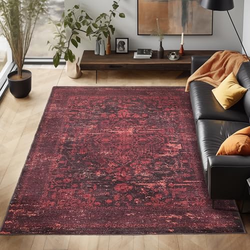 Waschbarer Teppich Flachgewebe Robust Orientalisch Design Vintage Optik rutschfest Teppich Wohnzimmer, Farbe: Rot, Größe: 200 x 290 cm Waschbarer Teppich Flachgewebe Robust Orientalisch Design Vintage Optik rutschfest Teppich Wohnzimmer, Farbe: Rot, Größe: 200 x 290 cm von Carpettex Teppich