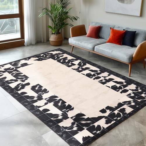 Carpettex Kurzflor Teppich Wohnzimmer 120 x 170 cm, Vintage Optik Patchwork Design, in Schwarz - Tierform Orientteppich, rutschfest, Waschbar und Weich - Ideal für Schlafzimmer, Esszimmer, Küche von Carpettex Teppich