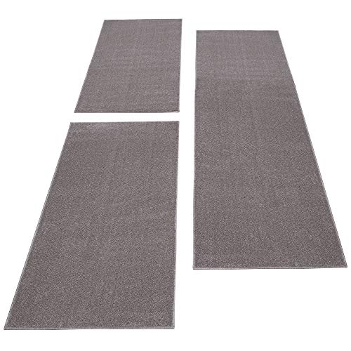 Carpettex Bettumrandung Schlafzimmer 3teilig Kurzflor Teppich Einfarbig Design Beige Bettset:2 mal 60x100 + 1 mal 80x150 - Bettvorleger Schlafzimmer Läufer Set Weicher Bettumrandung Teppich von Carpettex