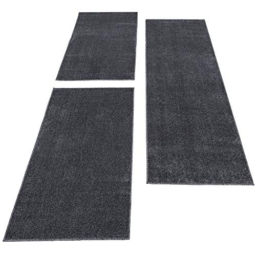 Carpettex Bettumrandung Schlafzimmer 3teilig Kurzflor Teppich Einfarbig Design Grau Bettset:2 mal 80x150 + 1 mal 80x250 - Bettvorleger Schlafzimmer Läufer Set Weicher Bettumrandung Teppich von Carpettex Teppich