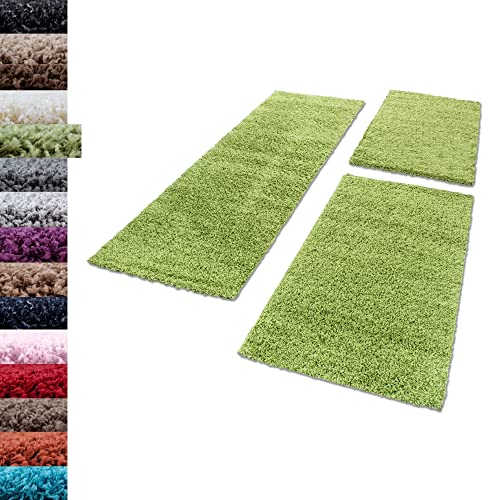 Carpettex Bettumrandung Schlafzimmer 3teilig Shaggy Teppich Hochflor Einfarbig Grün Bettset:2 mal 60x110 + 1 mal 80x150 - Bettvorleger Schlafzimmer Läuferset Weicher Flauschig Bettumrandung Teppich von Carpettex