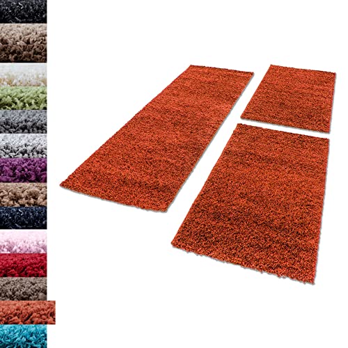 Carpettex Bettumrandung Schlafzimmer 3teilig Shaggy Teppich Hochflor Einfarbig Terra Bettset:2 mal 60x110 + 1 mal 80x250 - Bettvorleger Schlafzimmer Läuferset Weicher Flauschig Bettumrandung Teppich von Carpettex