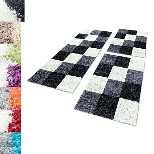 Carpettex Bettumrandung Schlafzimmer 3teilig Shaggy Teppich Hochflor Karo Muster Schwarz Bettset:2 mal 80x150 + 1 mal 80x250 - Bettvorleger Schlafzimmer Läuferset Weich Langflor Bettumrandung Teppich Carpettex Bettumrandung Schlafzimmer 3teilig Shaggy Teppich Hochflor Karo Muster Schwarz Bettset:2 mal 80x150 + 1 mal 80x250 - Bettvorleger Schlafzimmer Läuferset Weich Langflor Bettumrandung Teppich von Carpettex Teppich