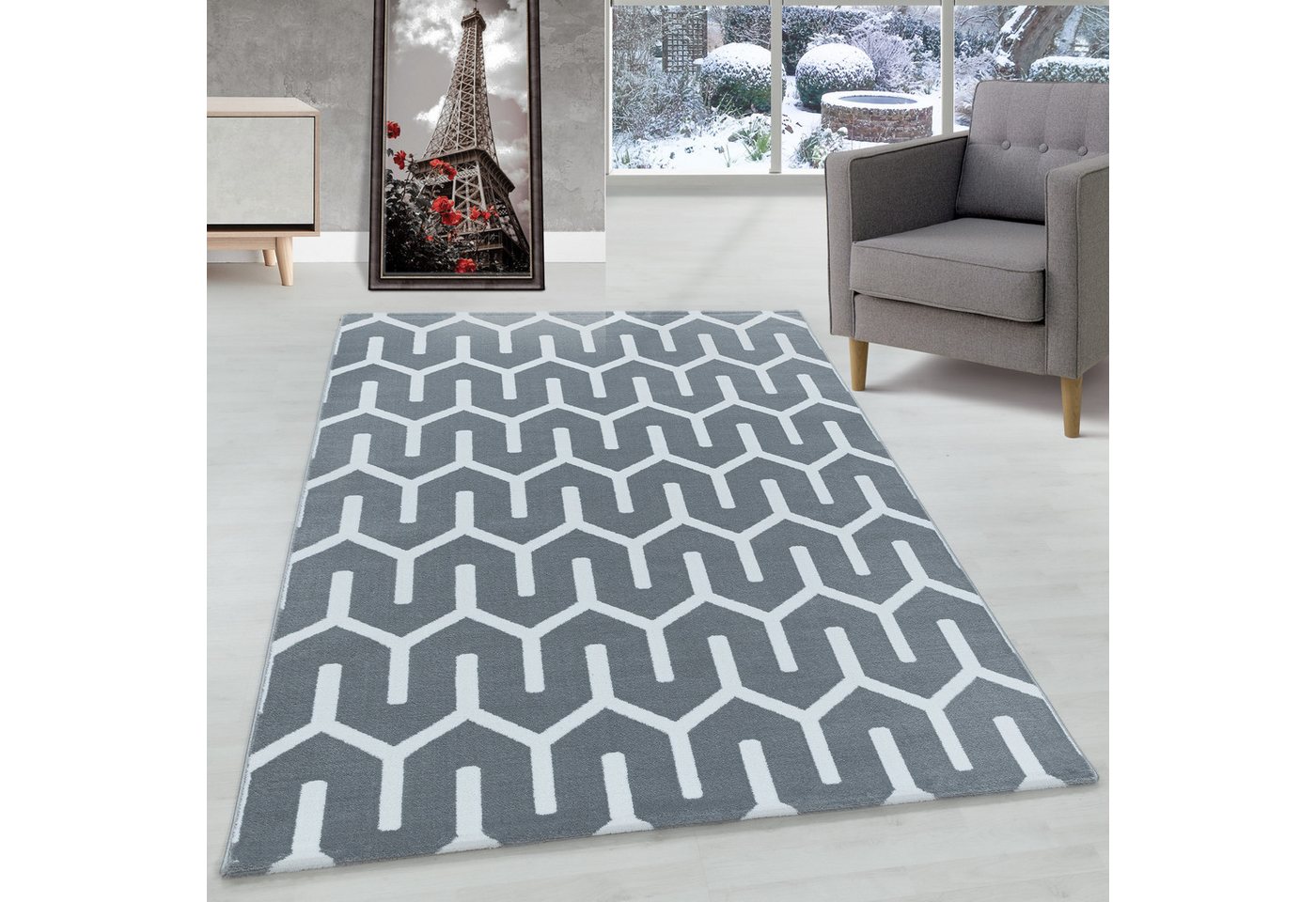 Carpettex Designteppich Geometrisch Design, Läufer, Höhe: 9 mm, Kurzflor Teppich Geometrisch Design Teppich Grau Teppich Wohnzimmer Carpettex Designteppich Geometrisch Design, Läufer, Höhe: 9 mm, Kurzflor Teppich Geometrisch Design Teppich Grau Teppich Wohnzimmer von Carpettex