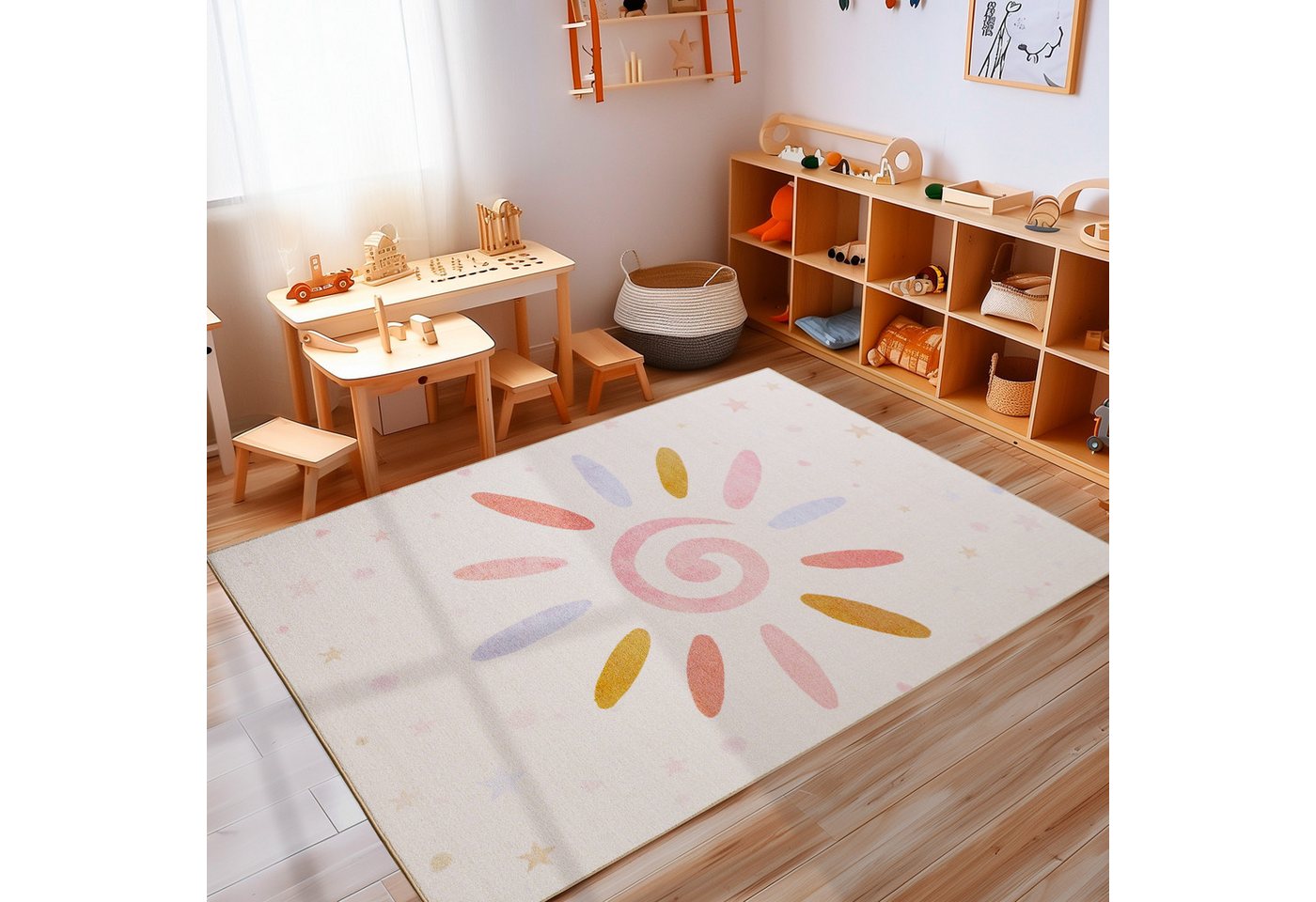Carpettex Kinderteppich Floral-Sonne, Rechteckig, Höhe: 7 mm, Jungen-Mädchen Babyzimmer Teppich Kinderzimmer von Carpettex