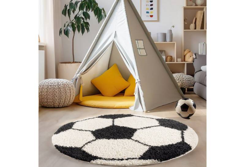 Carpettex Kinderteppich Fußball-Design, Rund, Höhe: 30 mm, Kinder Teppich Fußball-Form Kinderzimmer versch.farben und größen von Carpettex