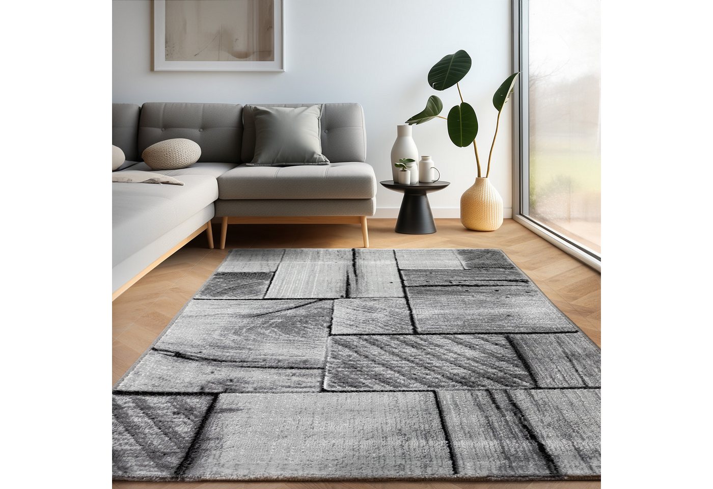 Designteppich 3D-Holzdesign, Carpettex, Läufer, Höhe: 12 mm, Modern Kurzflor Teppich Wohnzimmer Holz Optik Schwarz versch. größe von Carpettex