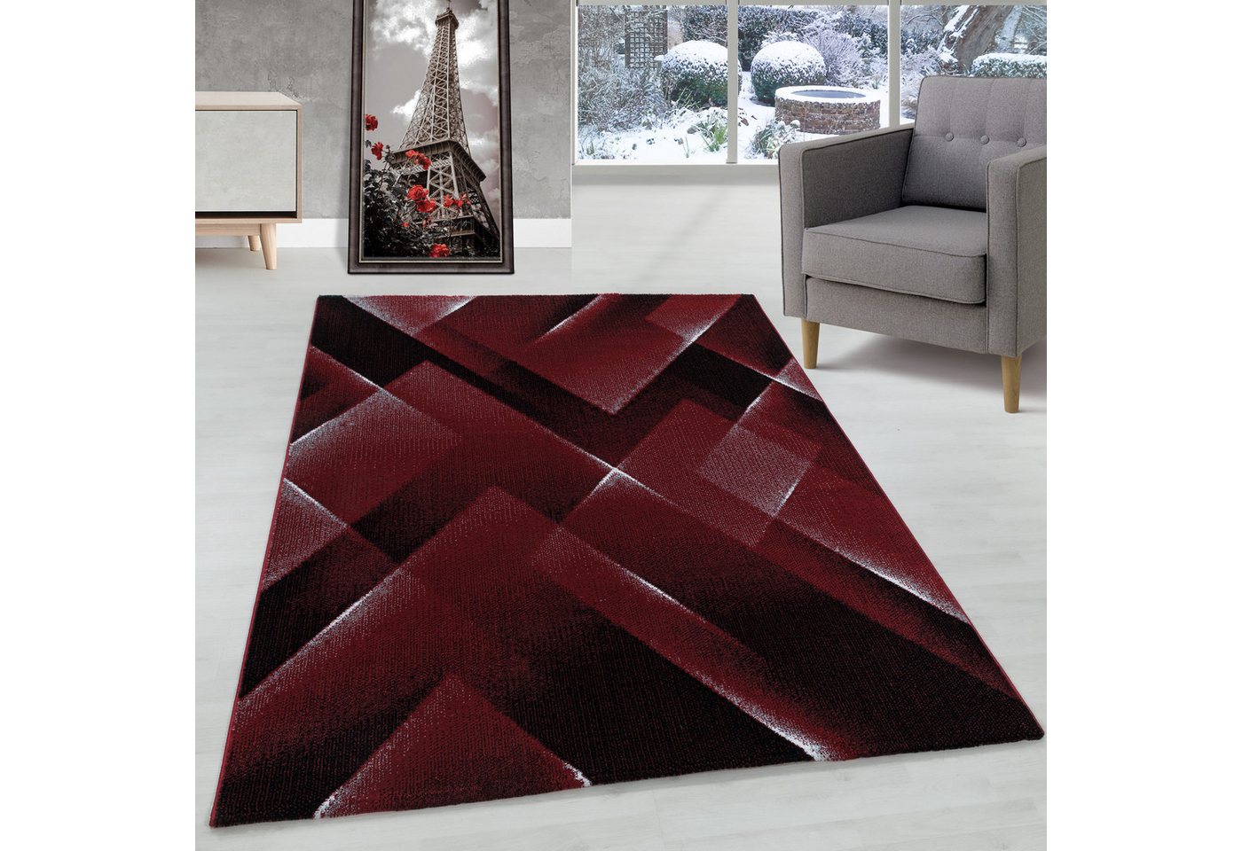 Designteppich Abstrakt Design, Carpettex, Läufer, Höhe: 9 mm, Kurzflor Teppich Abstrakt Design Teppich Rot Teppich Wohnzimmer von Carpettex