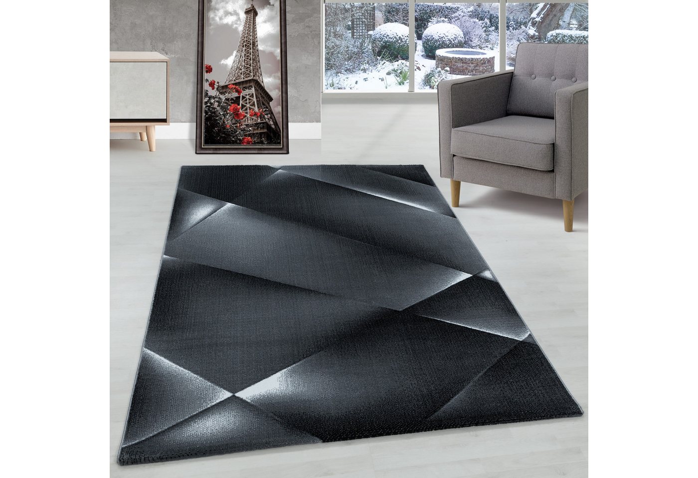Designteppich Abstrakt Design, Carpettex, Rechteckig, Höhe: 9 mm, Kurzflor Teppich Abstrakt Design Teppich Schwarz Teppich Wohnzimmer von Carpettex