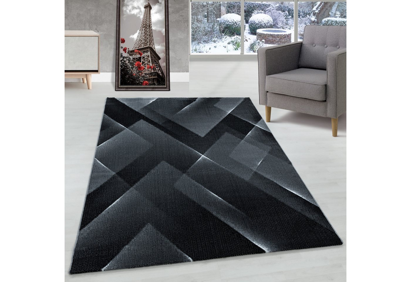 Designteppich Abstrakt Design, Carpettex, Läufer, Höhe: 9 mm, Kurzflor Teppich Abstrakt Design Teppich Schwarz Teppich Wohnzimmer von Carpettex