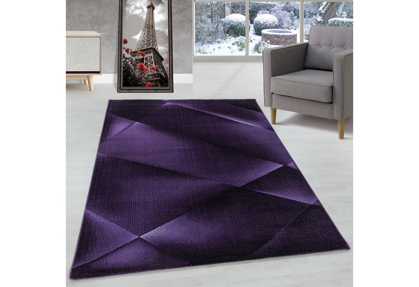 Designteppich Abstrakt Design, Carpettex, Läufer, Höhe: 9 mm, Kurzflor Teppich Abstrakt Design Teppich Violett Teppich Wohnzimmer von Carpettex