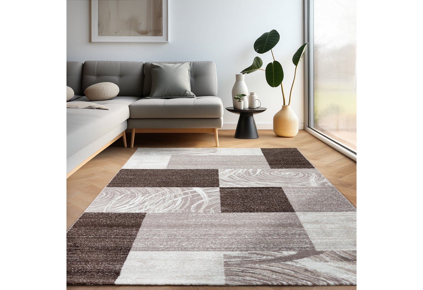 Designteppich Abstrakt Kariert Design, Carpettex, Läufer, Höhe: 12 mm, Modern Kurzflor Teppich Wohnzimmer Kariert Design verschidene größen von Carpettex