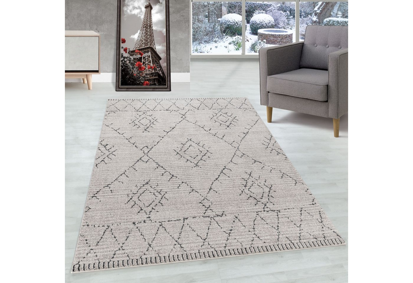 Designteppich Berber-Design, Carpettex, Rechteckig, Höhe: 15 mm, Kurzflor Teppich Wohnzimmer Berber-Design Beige Teppiche im Boho-Stil von Carpettex
