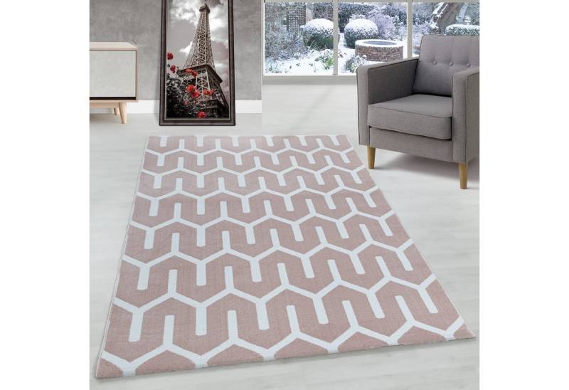 Carpettex Designteppich Geometrisch Design, Rechteckig, Höhe: 9 mm, Kurzflor Teppich Geometrisch Design Teppich Rosa Teppich Wohnzimmer von Carpettex