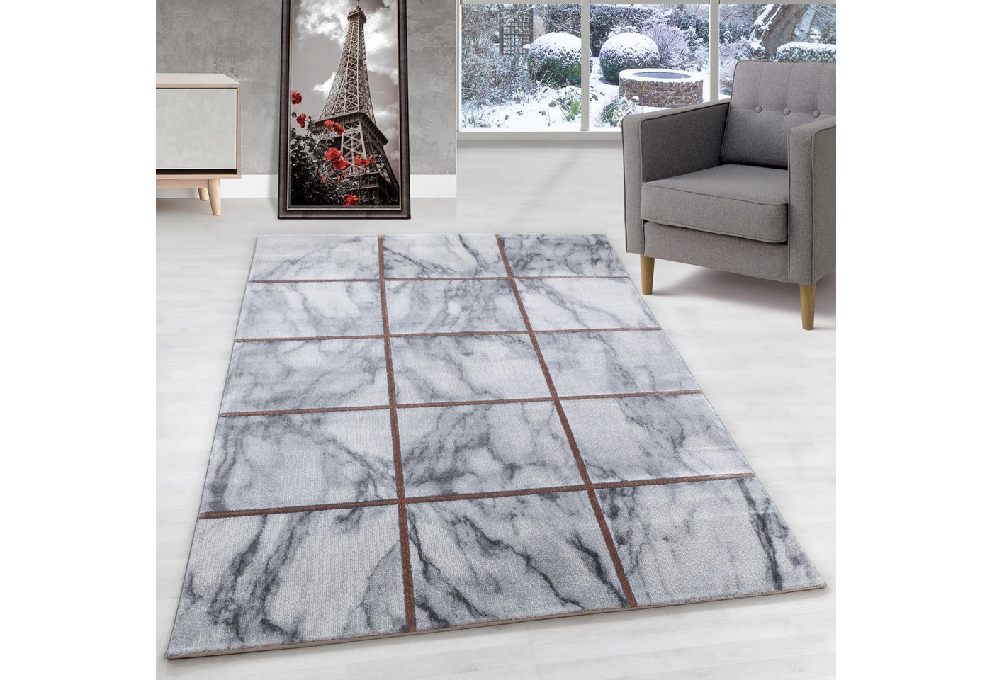 Designteppich Marmor Design, Carpettex, Läufer, Höhe: 12 mm, Kurzflor Teppich Wohnzimmer Marmor Design Skandinavische Stil von Carpettex