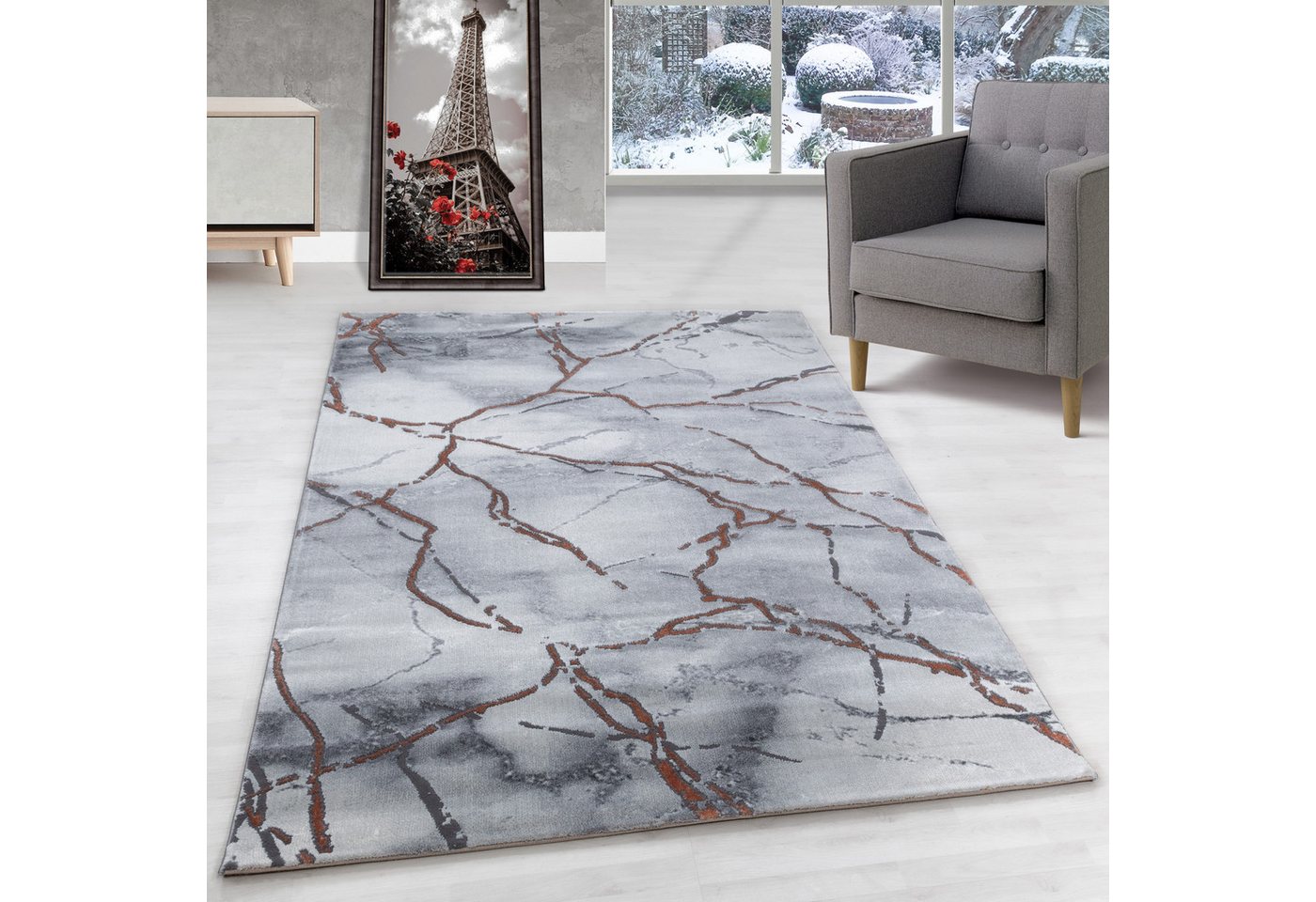 Designteppich Marmor Design, Carpettex, Läufer, Höhe: 12 mm, Kurzflor Teppich Wohnzimmer Marmor Design bronzefarbe, Modern Stil von Carpettex