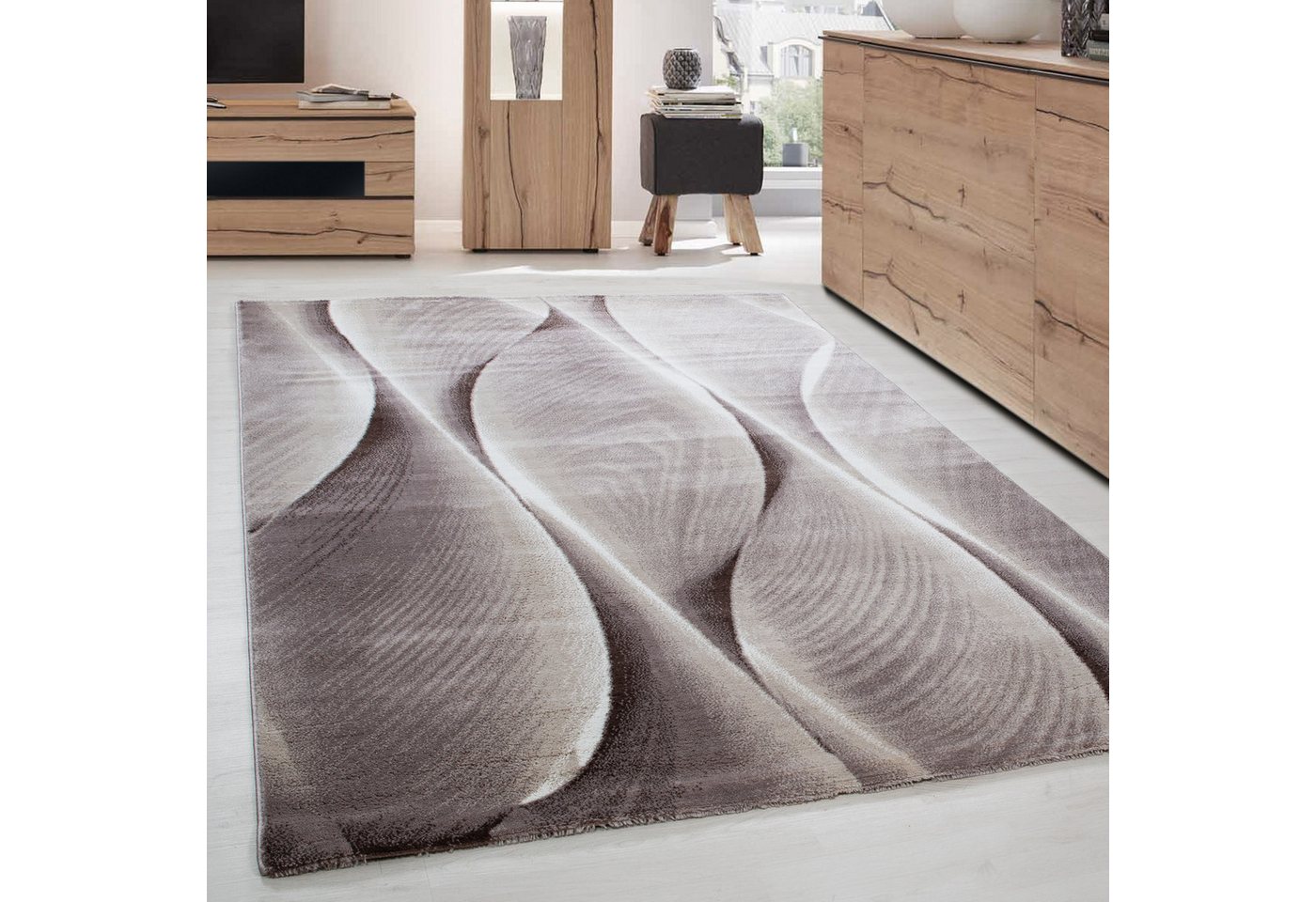 Designteppich Ombre Design, Carpettex, Läufer, Höhe: 12 mm, Modern Kurzflor Teppich Wohnzimmer Wellen Holz Optik versch. größe von Carpettex