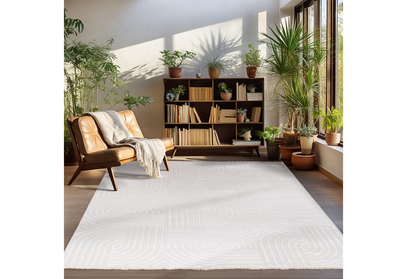 Designteppich Skandinavisches Boho Muster, Carpettex, Rechteckig, Höhe: 12 mm, Teppich Wohnzimmer Boho Design Skandinavische Stil Natur Optik von Carpettex