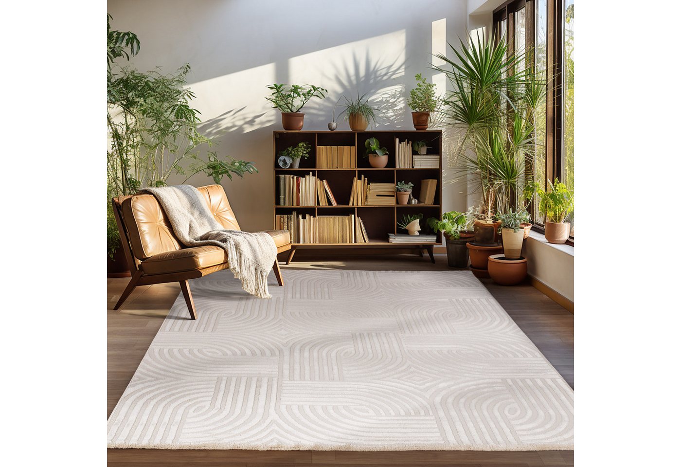 Designteppich Skandinavisches Boho Muster, Carpettex, Rechteckig, Höhe: 12 mm, Teppich Wohnzimmer Boho Design Skandinavische Stil Natur Optik von Carpettex