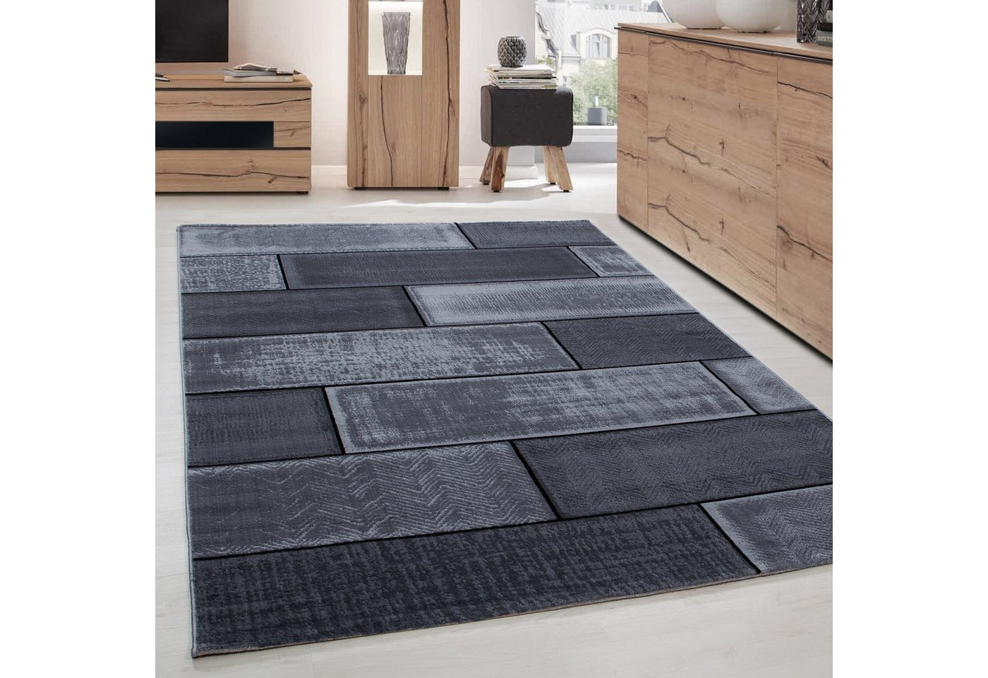 Designteppich Steindesign, Carpettex, Läufer, Höhe: 6 mm, Kurzflor Teppich Wohnzimmer Abstrakt Kariert Design Pflegeleicht von Carpettex