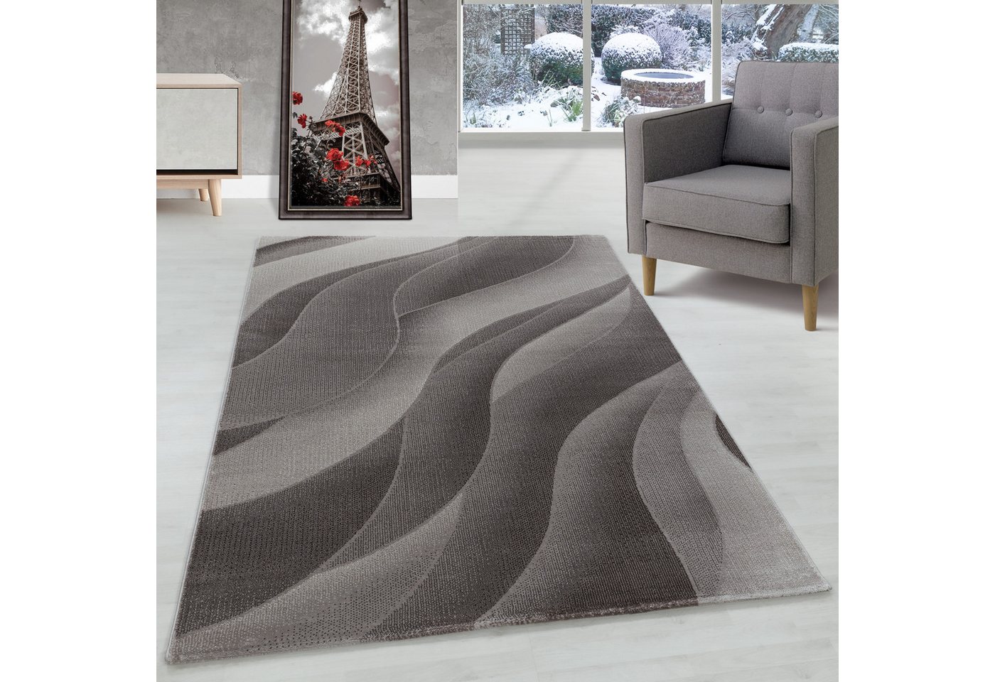 Designteppich Wellen Design, Carpettex, Läufer, Höhe: 9 mm, Kurzflor Teppich Wellen Design Teppich Braun Teppich Wohnzimmer von Carpettex