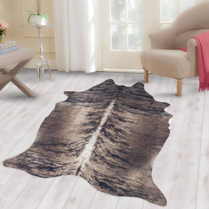 Carpettex Fellteppich Rindsleder Imitat, Rund, Höhe: 7 mm, Fellteppich Kuhfell Rindsleder Imitat Digitaldruck Waschbar Rutschfest von Carpettex