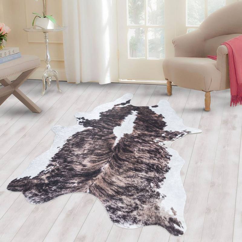 Carpettex Fellteppich Rindsleder Imitat, Rund, Höhe: 7 mm, Fellteppich Kuhfell Rindsleder Imitat Digitaldruck Waschbar Rutschfest von Carpettex
