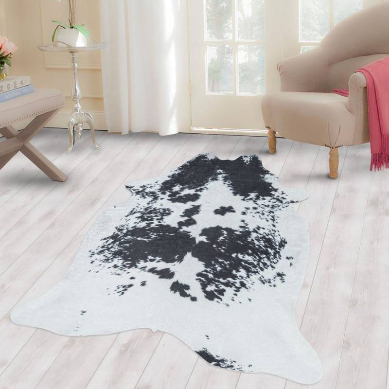 Carpettex Fellteppich Rindsleder Imitat, Rund, Höhe: 7 mm, Fellteppich Kuhfell Rindsleder Imitat Digitaldruck Waschbar Rutschfest von Carpettex