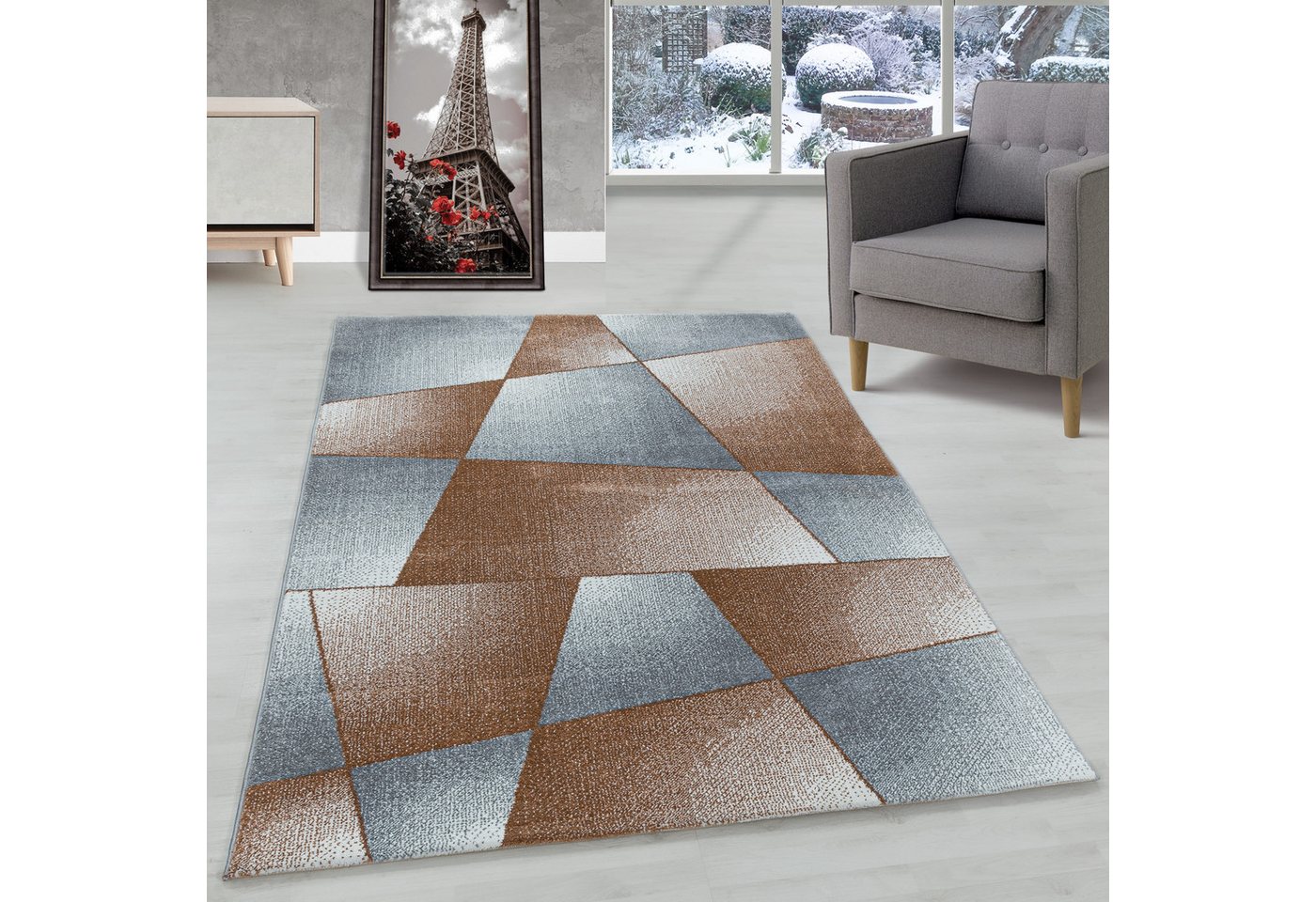 Frisé-Teppich Abstrakt Design, Carpettex, Läufer, Höhe: 11 mm, Modern Kurzflor Teppich Wohnzimmer Abstrakt Design Pflegeleicht von Carpettex