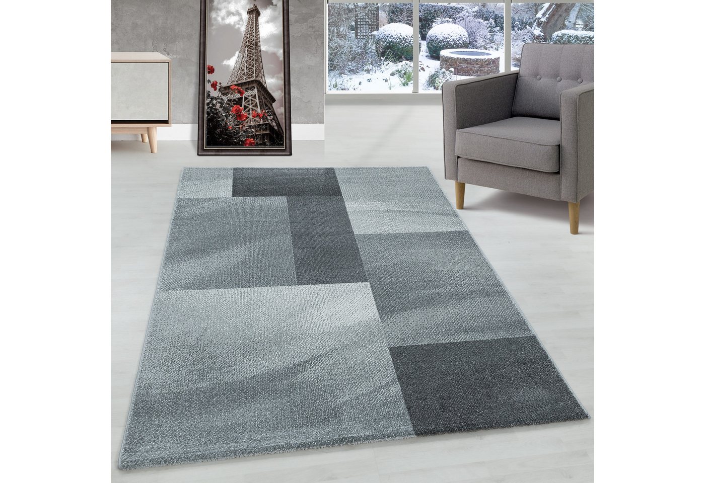 Frisé-Teppich Abstrakt Kariert Design, Carpettex, Läufer, Höhe: 10 mm, Kurzflor Teppich Abstrakt Kariert Design Grau Teppich Wohnzimmer von Carpettex