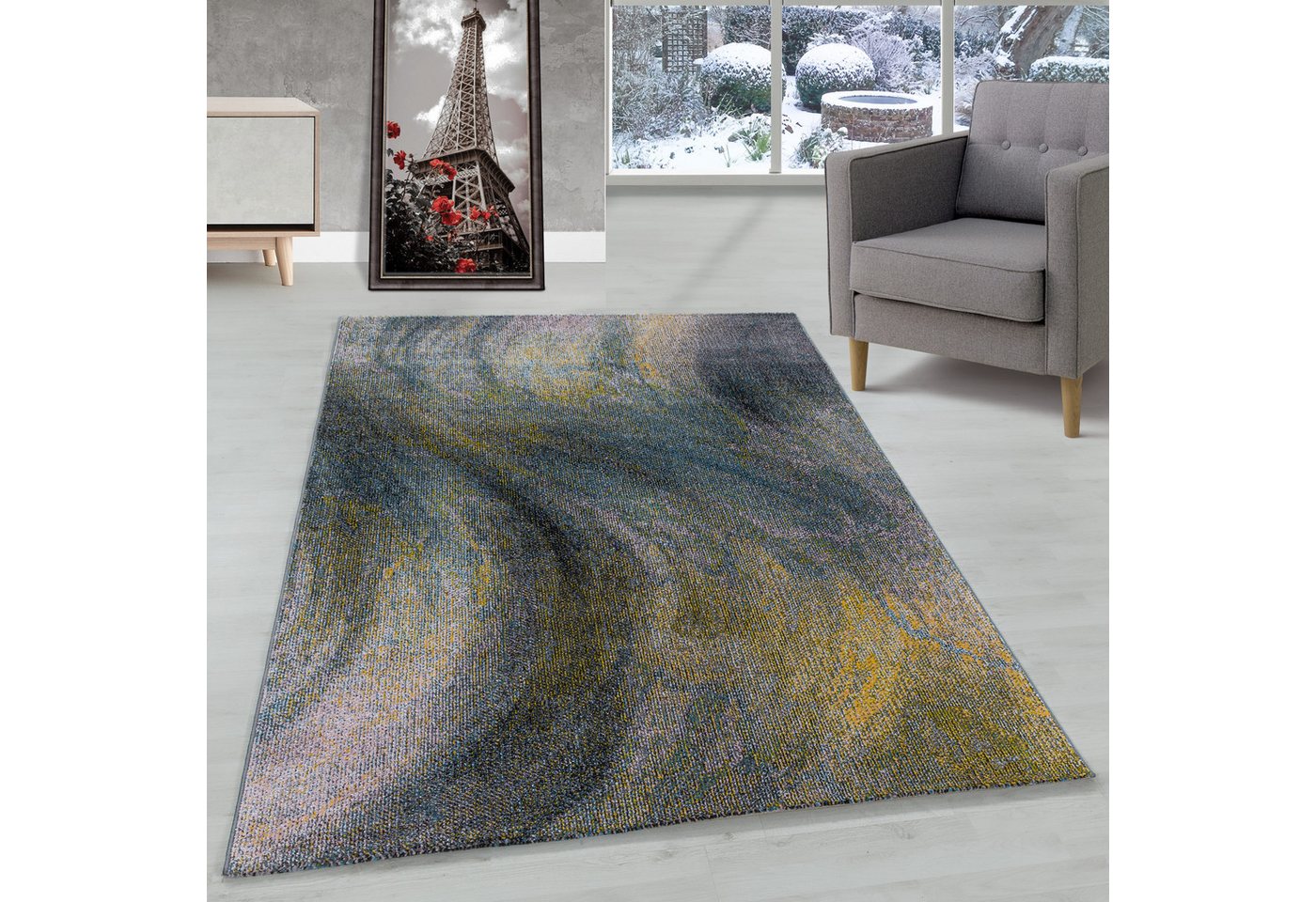 Frisé-Teppich Abstrakt Wellen Design, Carpettex, Läufer, Höhe: 8 mm, Kurzflor Teppich Wohnzimmer Abstrakt Wellen Design verschidene größe von Carpettex