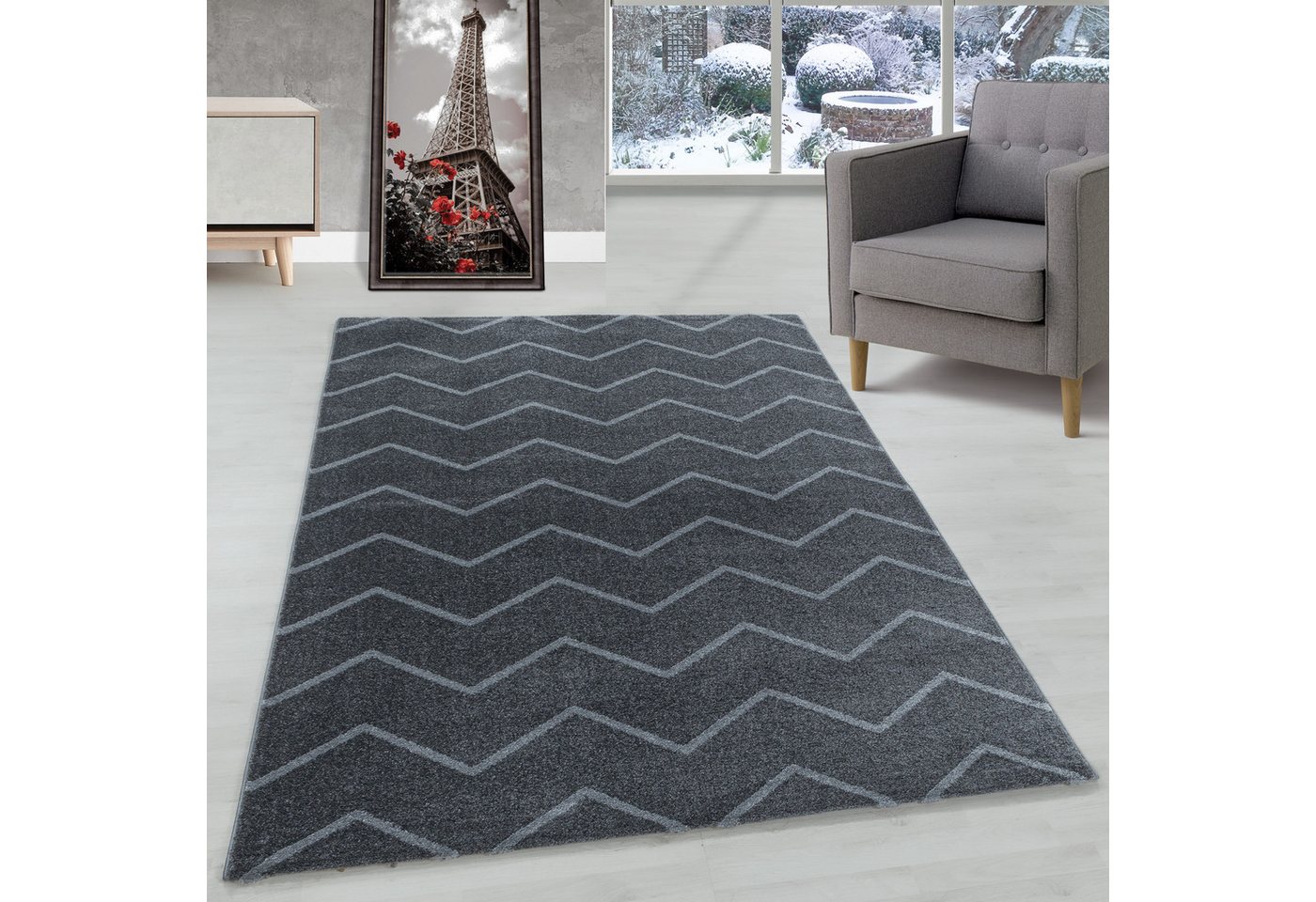 Frisé-Teppich Chevron-Design, Carpettex, Läufer, Höhe: 11 mm, Modern Kurzflor Teppich Wohnzimmer Chevron Design Pflegeleicht von Carpettex