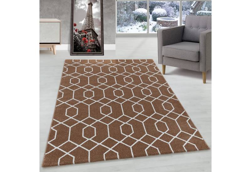 Carpettex Frisé-Teppich Geometrisch Design, Läufer, Höhe: 10 mm, Kurzflor Teppich Geometrisch Design Kupferfarbe Teppich Wohnzimmer von Carpettex