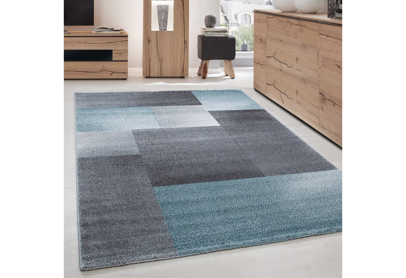 Frisé-Teppich Kariert Design, Carpettex, Läufer, Höhe: 11 mm, Kurzflor Teppich Wohnzimmer Kariert Design Blau Teppich im modern Stil von Carpettex