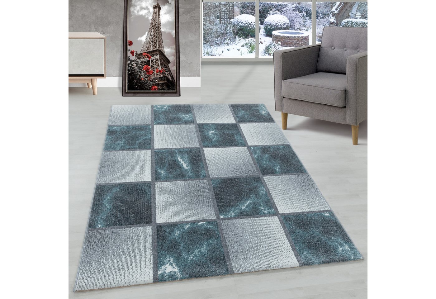 Frisé-Teppich Kariert Design, Carpettex, Läufer, Höhe: 8 mm, Modern Kurzflor Teppich Wohnzimmer Kariert Design verschidene größen von Carpettex