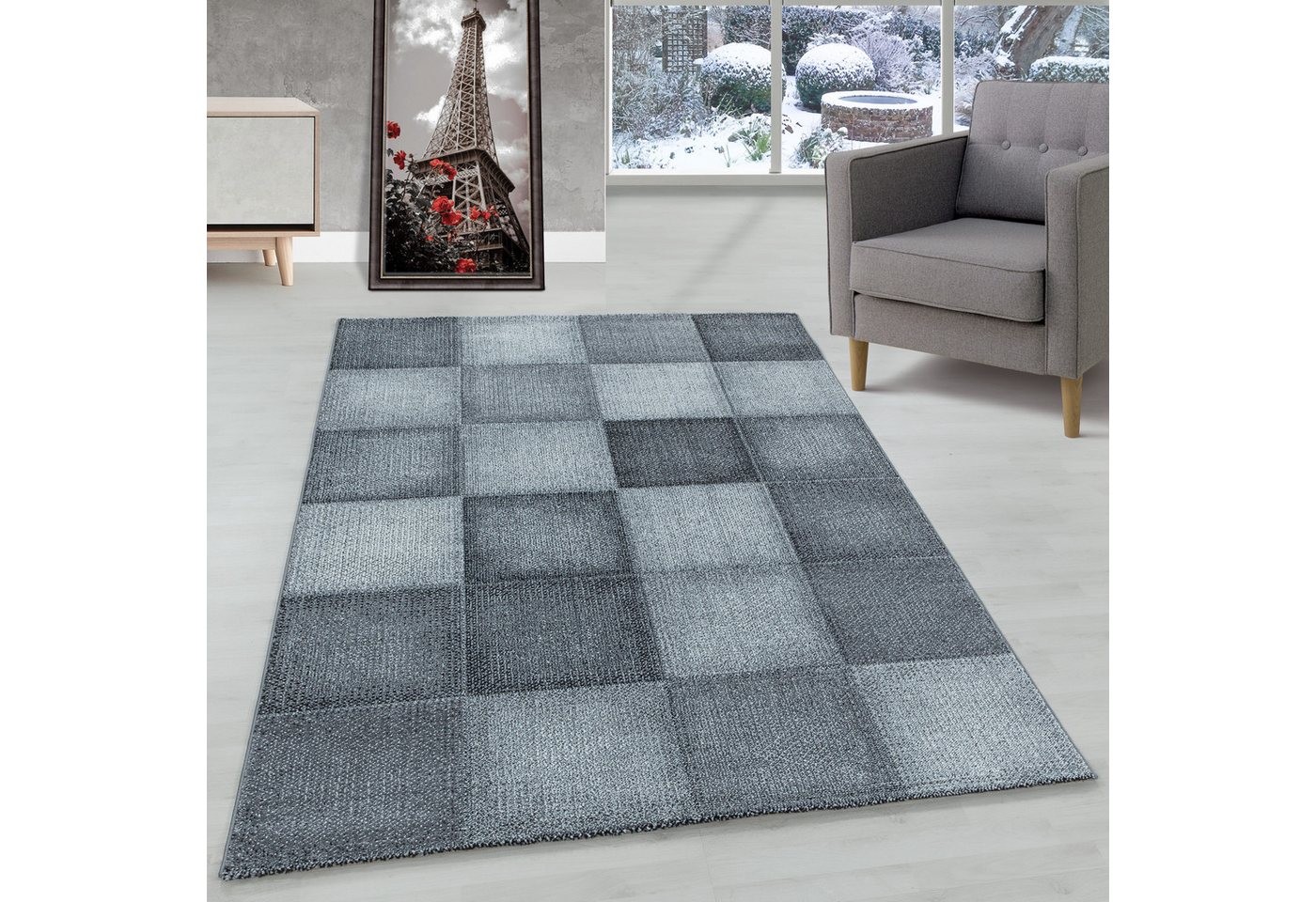 Frisé-Teppich Kariert Design, Carpettex, Läufer, Höhe: 8 mm, Modern Kurzflor Teppich Wohnzimmer Kariert Design verschidene größen von Carpettex