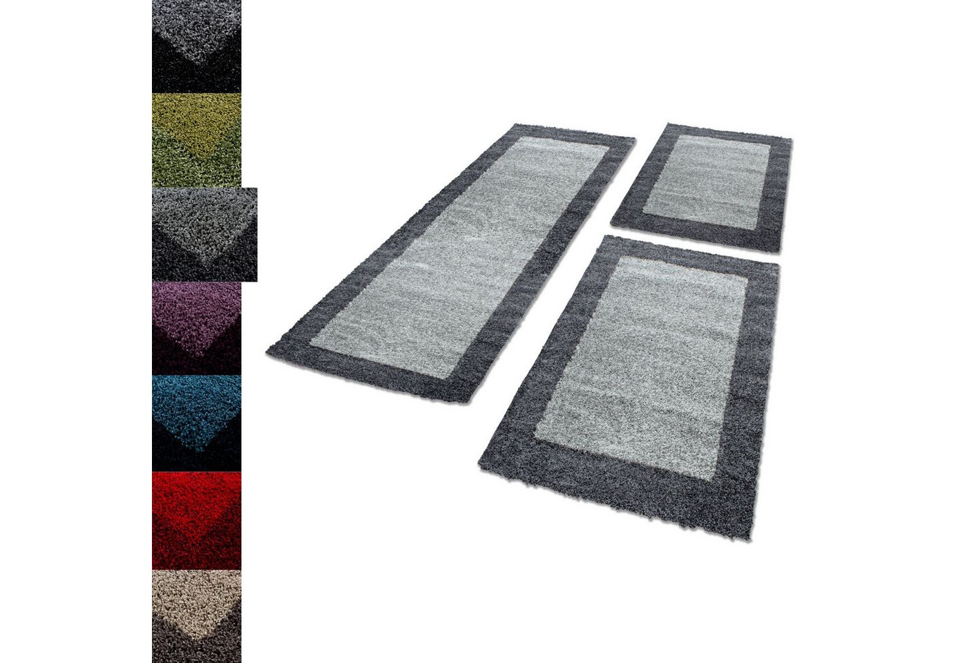Carpettex Hochflor-Bettumrandung Bordüre Design, Höhe 30 mm, (Bett-Set, 3-tlg., Bettvorlage), Schlafzimmer Teppich Bettumrandung Läufer Set 3 teilig von Carpettex