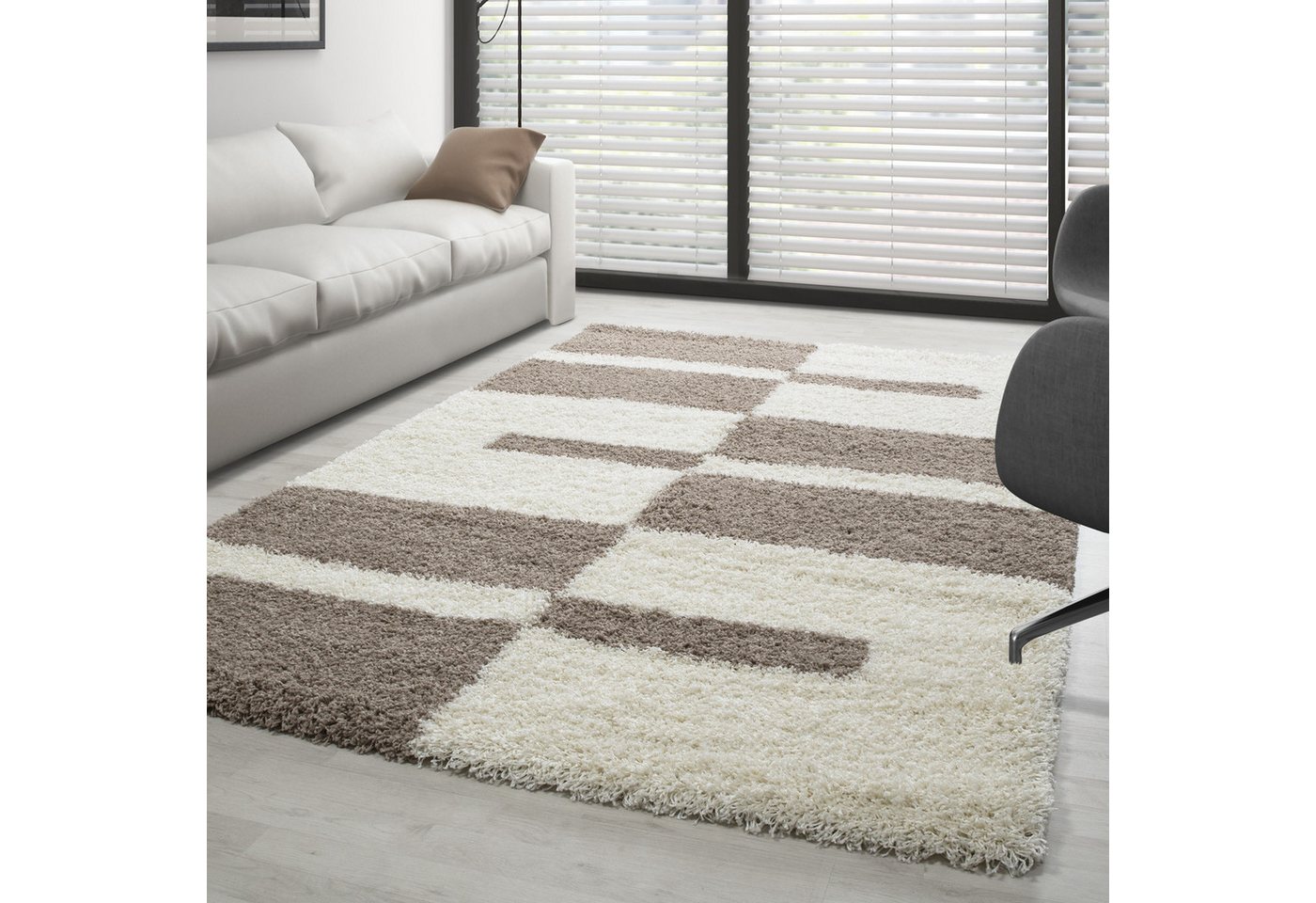 Hochflor-Teppich Kariert Design, Carpettex, Rund, Höhe: 30 mm, Teppich Kariert Design Teppich im modern Stil Teppich Wohnzimmer von Carpettex