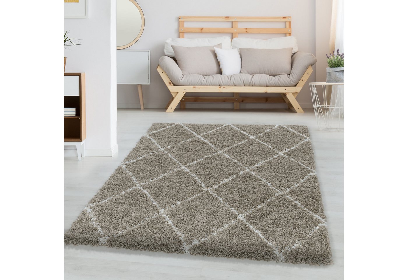 Hochflor-Teppich Rauten Design, Carpettex, Läufer, Höhe: 30 mm, Teppich Wohnzimmer Geometrisch Design verschiedene farben und größen von Carpettex