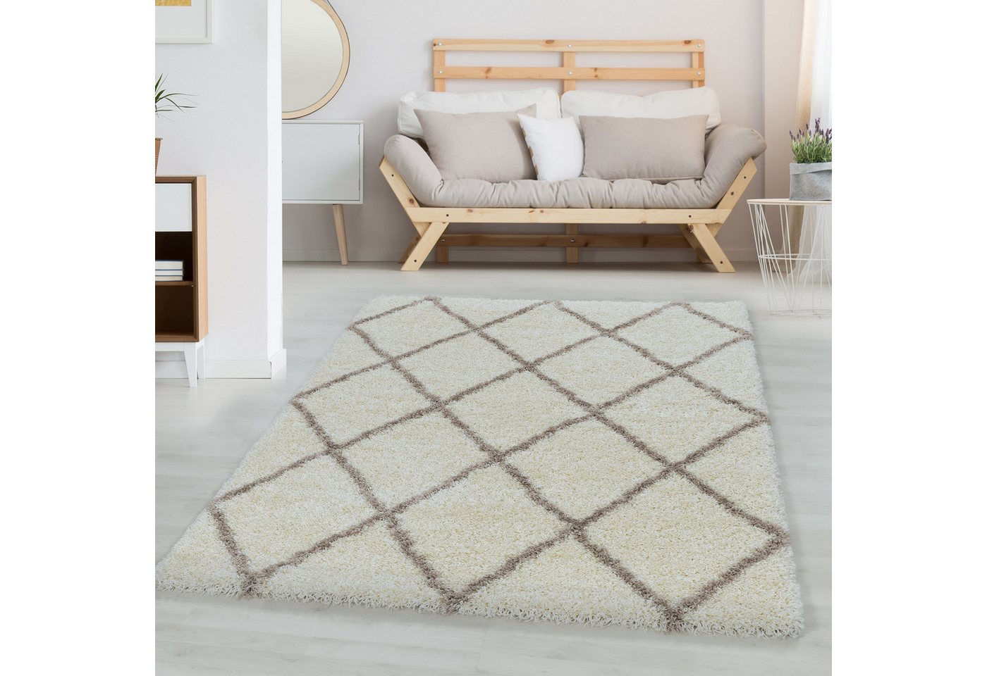 Hochflor-Teppich Rauten Design, Carpettex, Läufer, Höhe: 30 mm, Teppich Wohnzimmer Geometrisch Design verschiedene farben und größen von Carpettex