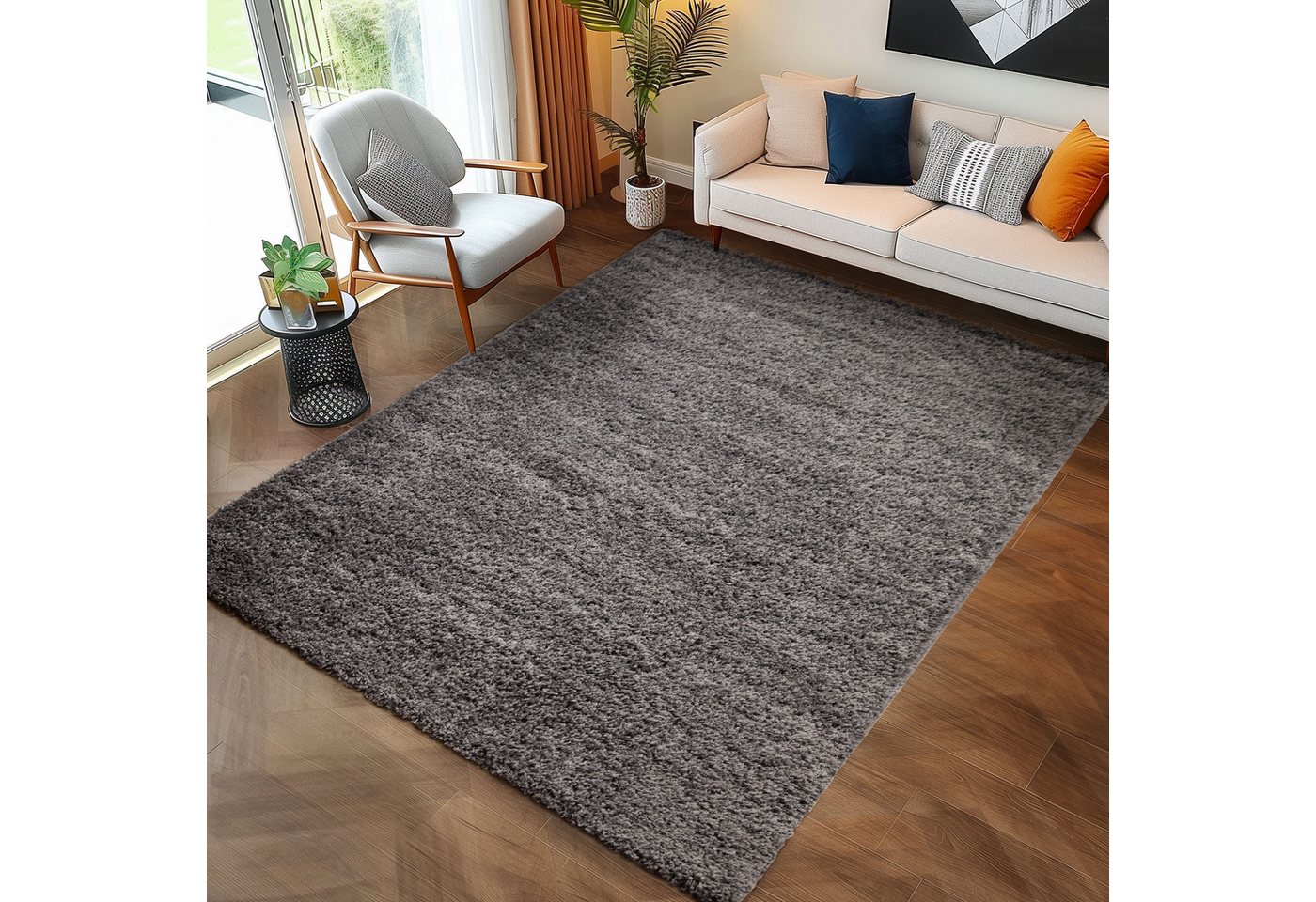 Hochflor-Teppich Unicolor - Einfarbig, Carpettex, Läufer, Höhe: 30 mm, Einfarbig Shaggy Teppich Wohnzimmer Langflor versch. farben und größen von Carpettex