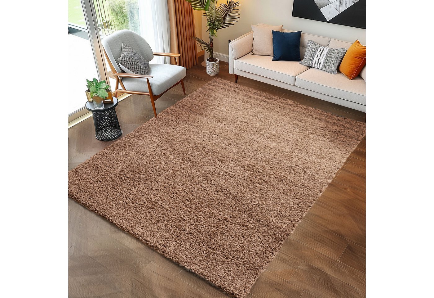 Hochflor-Teppich Unicolor - Einfarbig, Carpettex, Läufer, Höhe: 30 mm, Einfarbig Shaggy Teppich Wohnzimmer Langflor versch. farben und größen von Carpettex