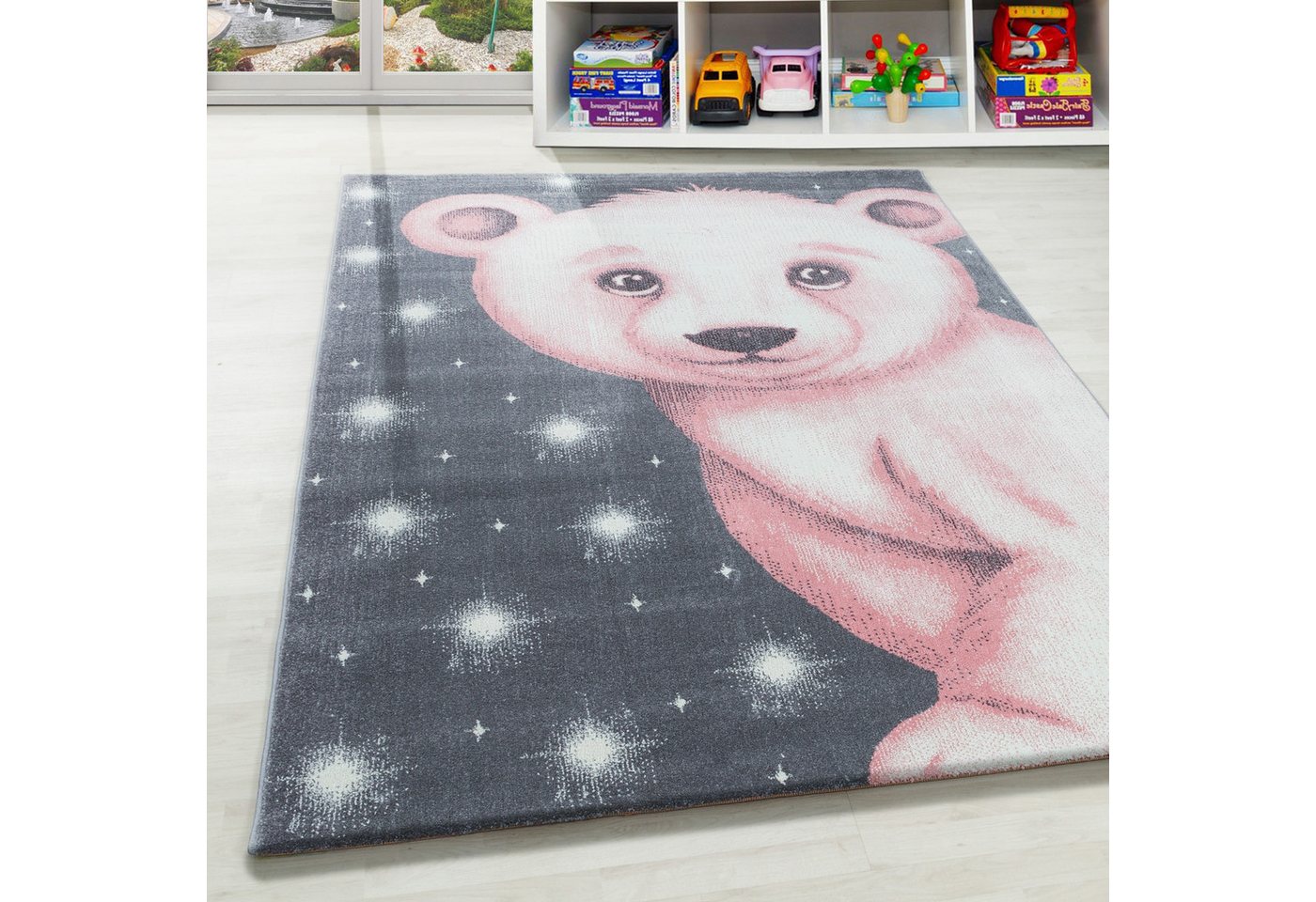 Kinderteppich Bär Design, Carpettex, Rund, Höhe: 10 mm, Teppich Kinderzimmer Bär Design Kinder Teppich Rosa Babyzimmer Teppich von Carpettex