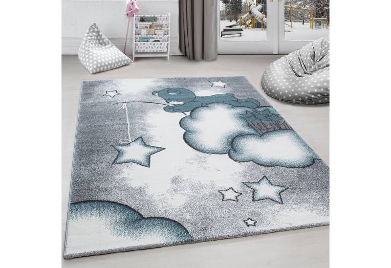 Carpettex Kinderteppich Bär Design, Läufer, Höhe: 11 mm, Kinderteppich Bär-Design Blau Baby Teppich Kinderzimmer Pflegeleicht von Carpettex